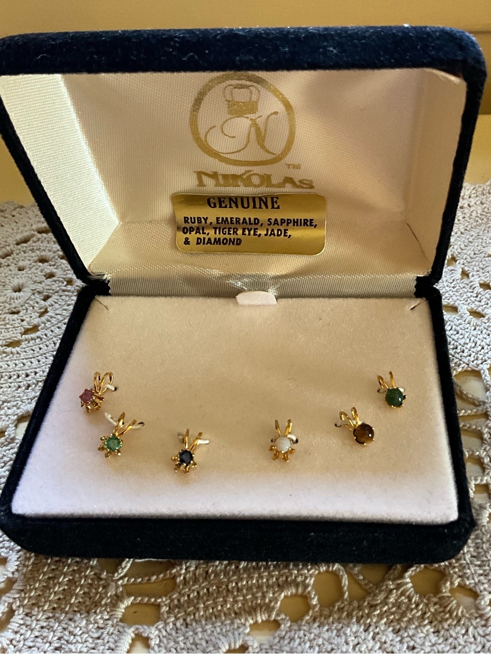 NICHOLAS Multi-Gem 14K Gold Pendant Set Green, Red, Blue, White, Brown